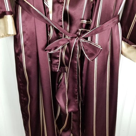 Victorias Secret Pajamas  Robe 3 Piece Set Size L/M Maxi Length Maroon & Gold - Picture 14 of 16